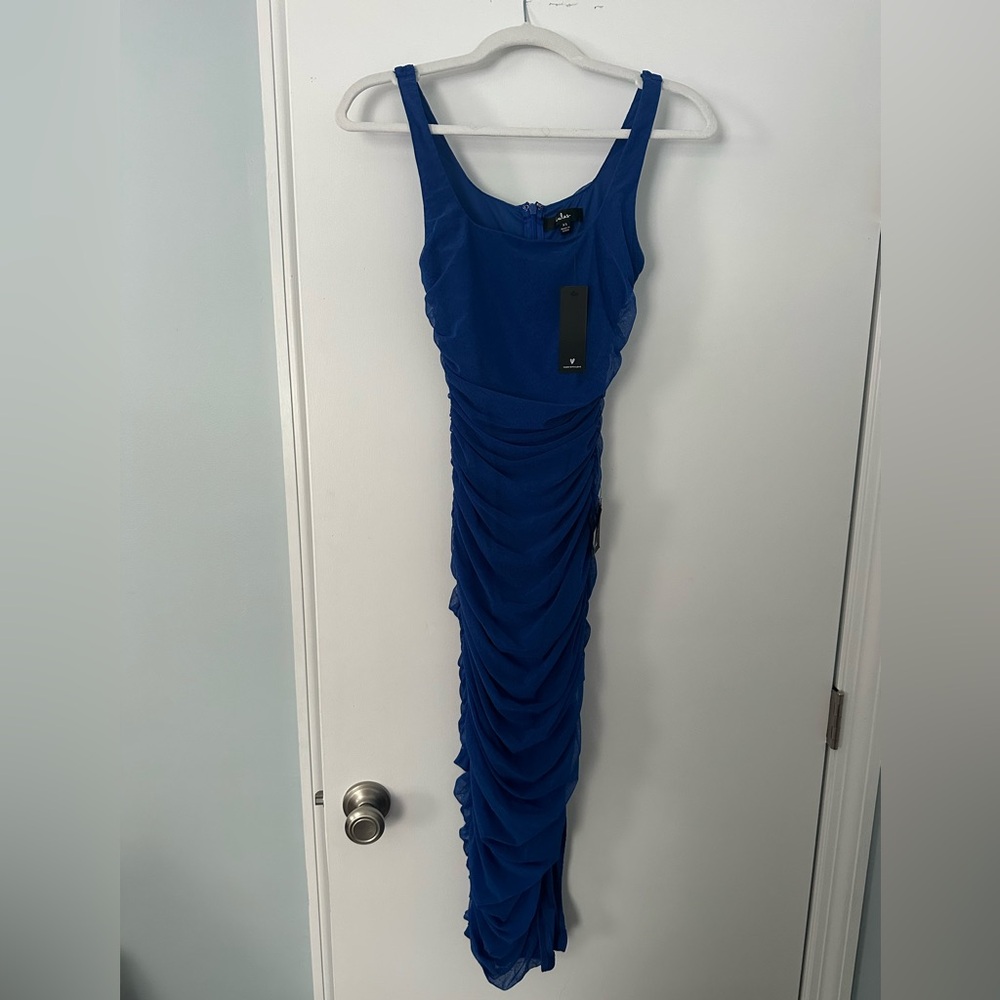 Lulu's Cobalt Blue Gathered Midi Dress